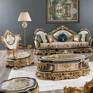 أريكة أثاث من القماش العتيق بتصميم خشبي منحوت على الطراز الأوروبي الملكي - Product Image 3