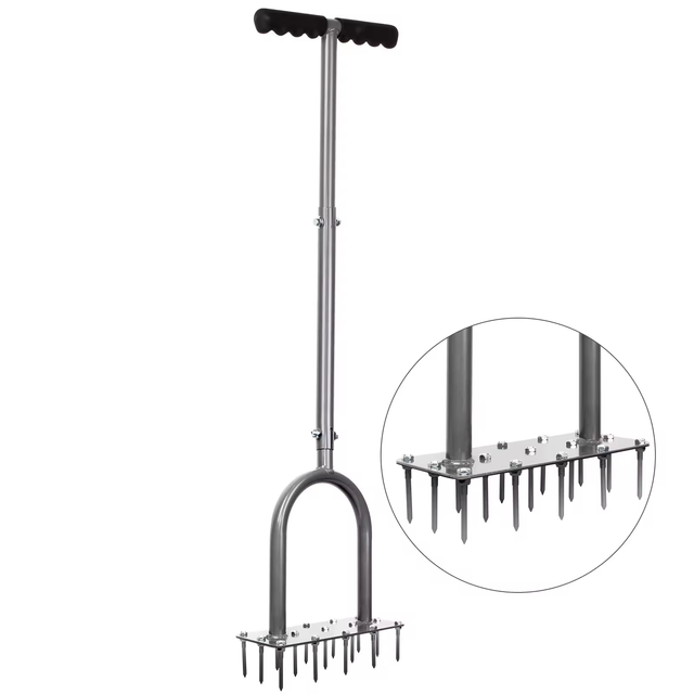 LARIX Manual Steel Garden Lawn Spike Aerator with 15 Nails Lawn Yard Care Loosening Soil Metal Lawn Core Aerator