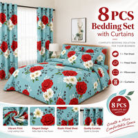 Ensemble de literie en microfibre personnalisé 8 pièces avec rideaux, draps de lit à poches profondes pour chambre à coucher, tailles Queen et King, vente en gros