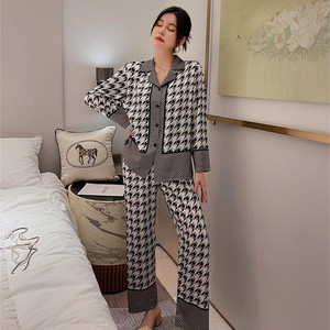 Primavera nuevo camisón de mujer de seda helada verano fino manga larga solapa traje de <span class=keywords><strong>noche</strong></span> Mil Pájaros caso estampado moda ropa de casa Pijamas - Product Image 3