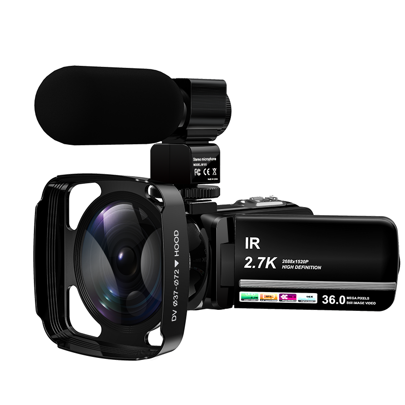 Negro-Cámara con accesorios (micrófono + capucha)