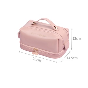 Sac à maquillage en cuir PU, double couche, trousse de toilette de voyage, organiseur de cosmétiques, grande capacité, pochette de rangement pour produits de beauté - Product Image 2