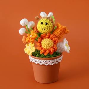 Adornos de Mesa Hechos a Mano: Abejas Pequeñas Tejidas a Crochet con Hilo de Copo de Nieve, Camas de Flores, Plantas en Maceta, Margaritas Mixtas, Lirios y Orquídeas - Product Image 4