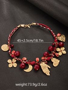 Collar de Moda Kaimei 2025, Collar Tejido de 3 Hilos con Cuentas Variadas Rojas y Colgante de Resina Roja - Product Image 4