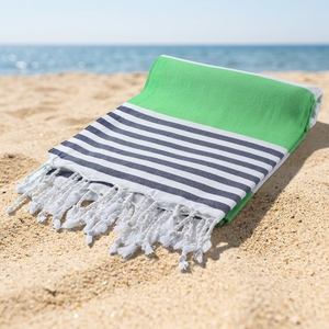Soft Turkish Cotton Organic Eco-Friendly Quick-Dry Green Blue White Solid Color Fringe Sports <b>Towel</b> Rectangle Sand <b>Towel</b> for - Product Image 1