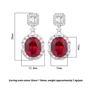 Vintage Jewelry Eco-friendly Copper Silver Plated Oval Cut 10*12mm Red Zircon Halo Dangle Drop <b>Earrings</b> for Women - Product Image 2