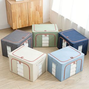 Boîte de rangement pour vêtements et couettes en coton et lin, grande capacité, pliable, anti-poussière, <span class=keywords><strong>double</strong></span> couvercle rabattable, 60L-70L, épaisse et durable - Product Image 2