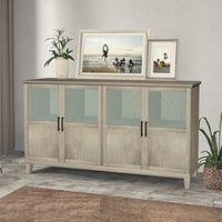 Buffet moderne en métal et bois avec 4 portes vitrées, étagère réglable, grande capacité pour salon, hôtel, villa, appartement, usage domestique