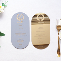 Exquisito Menú Ovalado de Acrílico Dorado con Espejo, Tarjeta de Menú Personalizada con Grabado Láser, Monograma, Texto, Decoración de Mesa para Banquete de Boda
