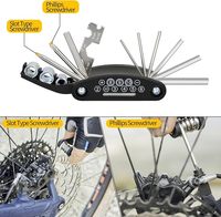 Outil de maintenance de vélo portable et pliable avec embouts de tournevis cruciforme et plat, clé hexagonale de 2-6 mm, douilles de 8/9/10 mm, clé à rayons 14GE