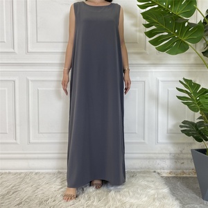 6595 #   Robe intérieure musulmane chic pour femmes, 12 couleurs, vêtements décontractés, sans manches, robes maxi pour abaya islamique - Product Image 3