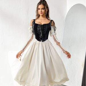 Corsetto da Donna <span class=keywords><strong>in</strong></span> <span class=keywords><strong>Velluto</strong></span> Nero con Lacci Posteriori, Fiocco e Cerniera Frontale, Stile Gotico, Modellante, Eco-Friendly, per Club e Feste, Taglie Forti - Product Image 5