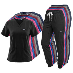 Conjuntos de Uniformes Médicos de Tela Elástica 62% Rayón 32% Nailon 6% Spandex, Cuello en V, Manga Corta, Pantalones Jogger, Múltiples Bolsillos, Uniformes de Enfermería - Product Image 1
