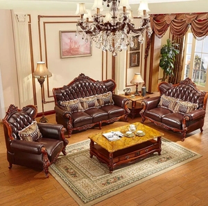 Sofá Combinable Estilo Europeo Americano 123 con Capa Superior de Cuero y Estructura de Madera Maciza para Sala de Estar, Hogar, Villa u Hotel - Product Image 1