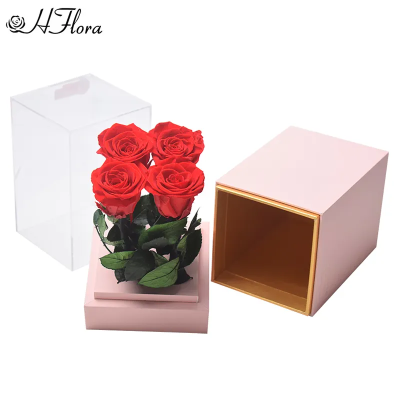 थोक विक्रेता नया आगमन लंबे समय तक चलने वाला विशाल हमेशा के लिए संरक्षित गुलाब का फूल स्पष्ट क्रिस्टल बॉक्स में महिलाओं के लिए प्राकृतिक शाश्वत गुलाब उपहार