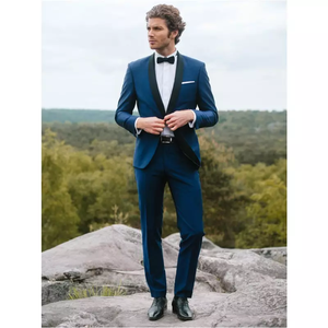 <span class=keywords><strong>Nero</strong></span> con risvolto a scialle blu abiti da uomo blazer per matrimonio da spiaggia Slim Fit da uomo 2 pezzi abito da <span class=keywords><strong>sposo</strong></span> su misura - Product Image 2