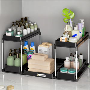 Expandable Non-Folding Rectangle <b>Kitchen</b> Drawer <b>Spice</b> Storage <b>Rack</b> Double Tier Carbon Steel Multifunctional Standing Modern - Product Image 1