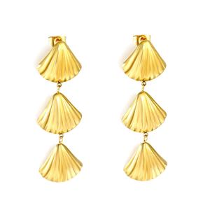 Pendientes de Moda Chapados en Oro de 18K, Geométricos, Largos, Colgantes, de Acero Inoxidable, con Diseño de Concha, Joyería Impermeable para Mujer - Product Image 1