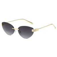 Nouvelles lunettes de soleil œil-de-chat de luxe tendance, sans monture, en métal, pour femmes et hommes, avec logo personnalisé, vente en gros, OEM ODM