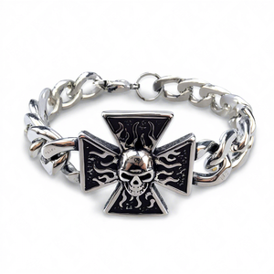 سوار للرجال من الجمجمة والكوبان مطلي بالفضة نمط فاتن متقاطع للرجال أساور عصرية ساحرة واسعة - Product Image 1