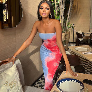 2025 Sexy nuova estate stampa senza maniche senza spalline Maxi abito aderente alla moda Sexy vestito elegante per donna - Product Image 5