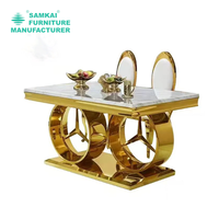 Vente en gros de meubles SK-YHZ-J002 modernes table de cuisine et 6 chaises ensemble de salle à manger de luxe en métal acier inoxydable et marbre