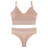Ensemble de Soutien-Gorge Sans Couture Personnalisé pour Femmes, Ensemble de Lingerie Unie Sans Couture, Haut de Bras de Yoga en Coton Sexy et Culottes String Personnalisés pour Dames