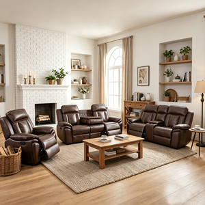 Meubles de salon modernes, canapé inclinable en cuir PU 321 manuel, ensemble de canapés inclinables de haute qualité avec porte-gobelets sur la console - Product Image 1