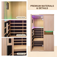 Kabin Sauna Kayu Cedar Merah dengan Kaca Tempered untuk 2-3 Orang, Pemanas Inframerah Jauh untuk Spa Rumah dan Gym