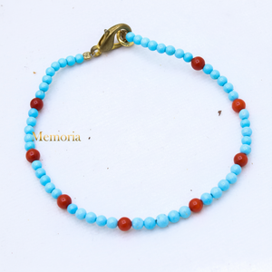 Bracelets de guérison en pierres précieuses naturelles Turquoise et corail extensible Chakra bijoux faits à la main en gros - Product Image 1