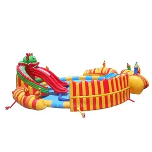 China dragon slide kids N adults giant inflatable water park on land with big castle from Sino Inflatables factory