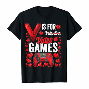 Maglietta Grafica per San Valentino con Videogiochi, 100% Cotone, Vestibilità Regolare, Manica Corta, Collo Tondo, Stampa a Trasferimento Termico, Regalo Casual per Uomo - Product Image 1
