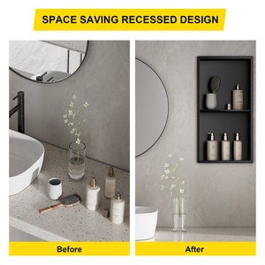 נישת מקלחת נירוסטה 30x90x10 ס\\\"מ ללא צורך באריחים, נישת קיר בעלת 3 קומות, מדף מקלחת שקוע לאחסון בחדר אמבטיה, שחור מט - Product Image 6