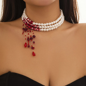 Collar de Perlas Góticas Vintage, Gargantilla Creativa con Cuentas, Gotas de Sangre, Borla, Dulce y Fresco, Personalidad de Halloween, Collar de Clavícula - Product Image 3