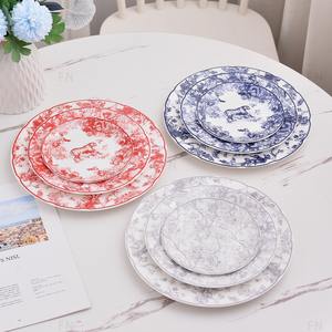 Vente en gros d'assiettes en porcelaine écologique de haute dureté personnalisées de style occidental de couleur grise 3 pièces pour les mariages en céramique - Product Image 1