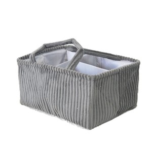 Panier de rangement en velours côtelé, rectangulaire, gris, avec poignée, panier d'organisation domestique pour vêtements, jouets, articles divers - Product Image 5
