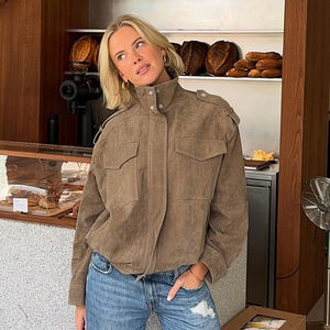 เสื้อแจ็คเก็ตทรงบลูซอนสไตล์ลำลองสำหรับผู้หญิง คอตั้ง ผ้าบรอดคลอธ ทรงหลวม ใส่สบาย เหมาะกับฤดูใบไม้ร่วง ทออย่างดี กันลม สีพื้น ย้อมสีธรรมชาติ เป็นมิตรกับสิ่งแวดล้อม - Product Image 5