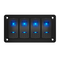 Panneau de commutation à bascule 4 voies étanche pré-câblé en aluminium avec double LED bleue, interrupteur à bascule ON-OFF 12V pour voiture