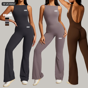 Body de yoga Peach Butt Lifting pour femme avec bas du dos et jambes évasées | Vêtements de sport Onesie d'entraînement sexy | <span class=keywords><strong>Justaucorps</strong></span> de danse Pilates - Product Image 1