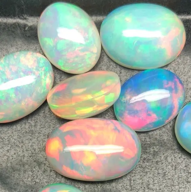 Stone Natural White Ethiopian Opal Semi Precious Gemstone Smooth Cabochon Supplier Wholesale Making Supplies Loose Gems Jewelry