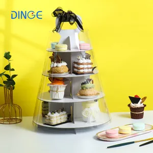 Support rond en carton à 4 couches de haute qualité, 4 supports pour gâteau, cupcake, dessert, avec couvercle en papier transparent et pour fête et mariage, 40 pièces