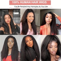 Perruque Yaki Lisse à Cuticules Alignées, Sans Colle, Full Lace Frontal HD, Cheveux Humains Brésiliens Kinky Straight, Perruque Lace Front