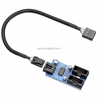 Mainboard pemisah konektor USB 9-pin, adaptor kabel ekstensi pria 1 hingga 2/4 perempuan 9-pin Desktop USB 2.0 konektor Hub