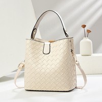 Sac seau décontracté texturé tissé tendance bohème pour femme, avec fermeture magnétique en PU, collection Printemps-Été
