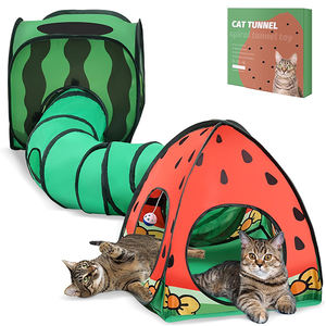 Watermeloen Kat Speeltunnel Met Pop-Up Kubus & Driehoek Tent Eenlaags Knuffel 127X25X25Cm Staaldraadframe - Product Image 1