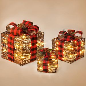 <b>Christmas</b> Gift <b>Box</b> Three-Piece Display Stand Ornaments Ironwork Illuminated Lighted European-American <b>Christmas</b> Decorations - Product Image 1