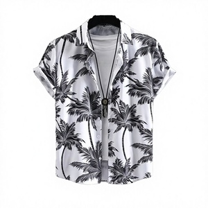 Men's 2 Piece Breathable Knitted Yarn Dyed Casual Short Sleeve Button <b>Down</b> Shirt Beach Summer Loose <b>Pant</b> Sets 100% Polyester - Product Image 2