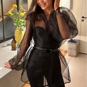 เสื้อเชิ้ตตาข่ายซีทรูเซ็กซี่ เสื้อแขนยาวผู้หญิง เสื้อคลุมซ้อนทับ เสื้อผ้าแฟชั่น - Product Image 4