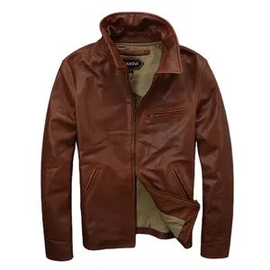 Personalizada chaqueta de cuero genuino de los hombres de piel de cabra marrón de alta calidad chaqueta de la motocicleta
