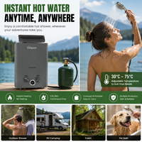 Chauffe-eau à gaz portable pour camping extérieur 5,5 L sans réservoir au propane avec protection contre l'extinction de flamme et kit de douche pour camping-car, voyage et randonnée